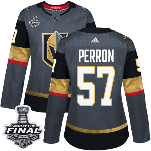 Adidas Golden Knights #57 David Perron Grey Home Authentic 2018 Stanley Cup Final Women's Stitched NHL Jersey - Click Image to Close